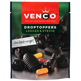 Venco Droptoppers Lekker & Stevig 215 g, Licorice Mix from Bite-Resistant Liquorice Drops from the Netherlands, Dutch Licorice, Dropmix from Holland