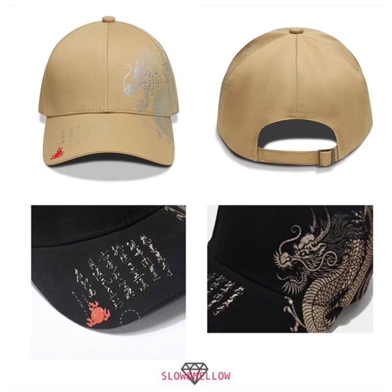 SLOW & MELLOW Cap, Dragon Design, Japanese Pattern, Baseball Cap,