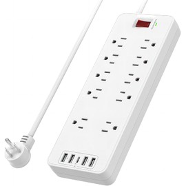 Power Strip Surge Protector with 10 Outlets & 4 USB Ports & 1 USB-C Port (5V/3A), HITRENDS 1875W/15A Flat Plug Spaced Outlets with 6 Feet Extension Cord for Home Office, ETL Listed, White