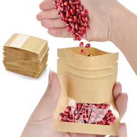 100 Pcs Small Resealable Seed Envelopes, Mini Zip Lock Kraft Bags with Window, 2.7"x3.5" Coffee Sample Bags Resealable Ziplock, Small Business for Samples Bag, Food Storage Bag