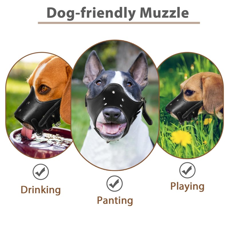 BARKLESS Dog Muzzle Leather, Soft Secure Anti-Barking Leather Muzzle for