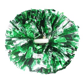 Hooshing 2 Pack Cheerleading Pom Poms Green and Silver with Baton Handle for Team Spirit Sports Dance Cheering