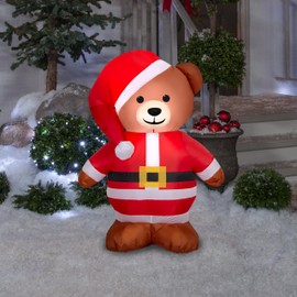 Gemmy Christmas Airblown Inflatable Brown Bear in Santa Suit, 3.5 ft Tall, Multicolored