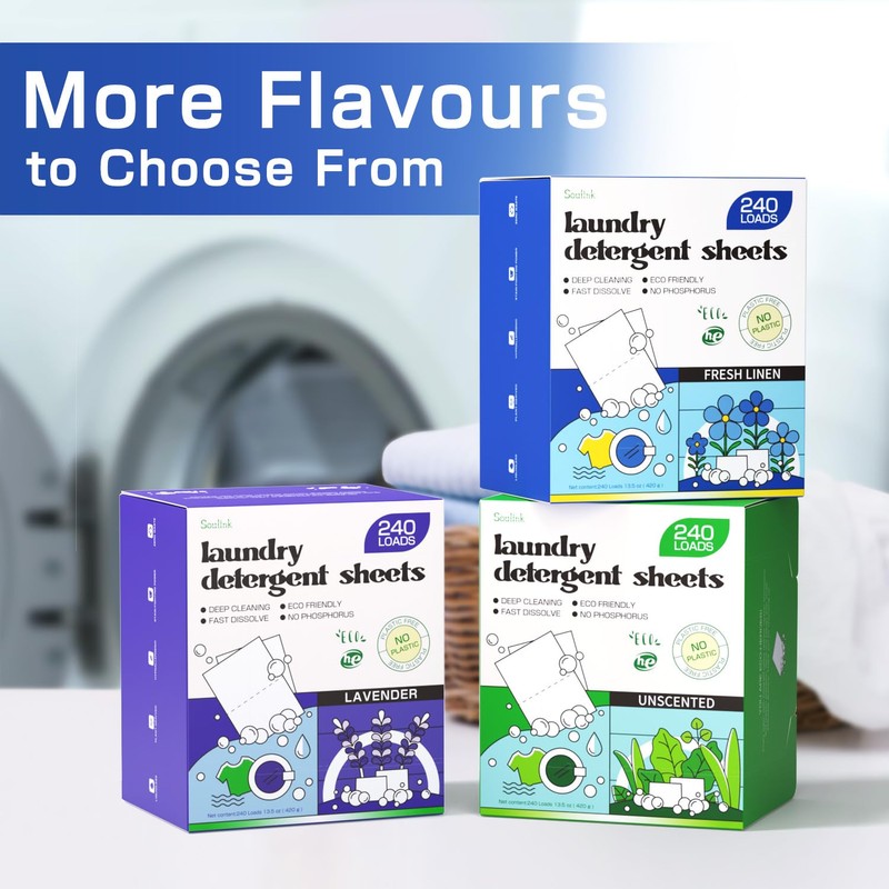 Soulink Laundry Detergent Sheets Fresh Linen Scent 240 Loads，Eco Friendly