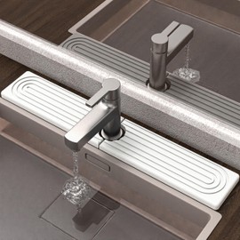 AKUVU Faucet Mat for Kitchen Sink - Super Absorbent Diatomite Fast Drying Stone, Quick Drying Splash Guard,Prevents Moisture Buildup Sink, Durable Protector for Kitchen,Bathroom Counter