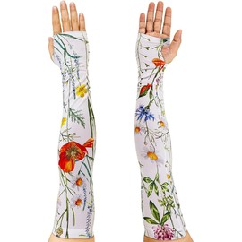 AGDGV Gardening Sleeves for Women Sun Protection Thorn Proof Arm Covers, Cooling Farm Defense Sleeves with Floral Design for Gardening/Farming/Sports Outdoor Activities (Red Flower)