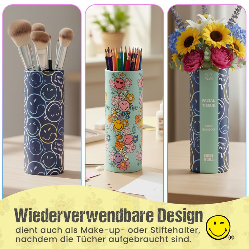 SmileyWorld Tissues - Cylinder Box - 100% Bamboo - Plastic-Free