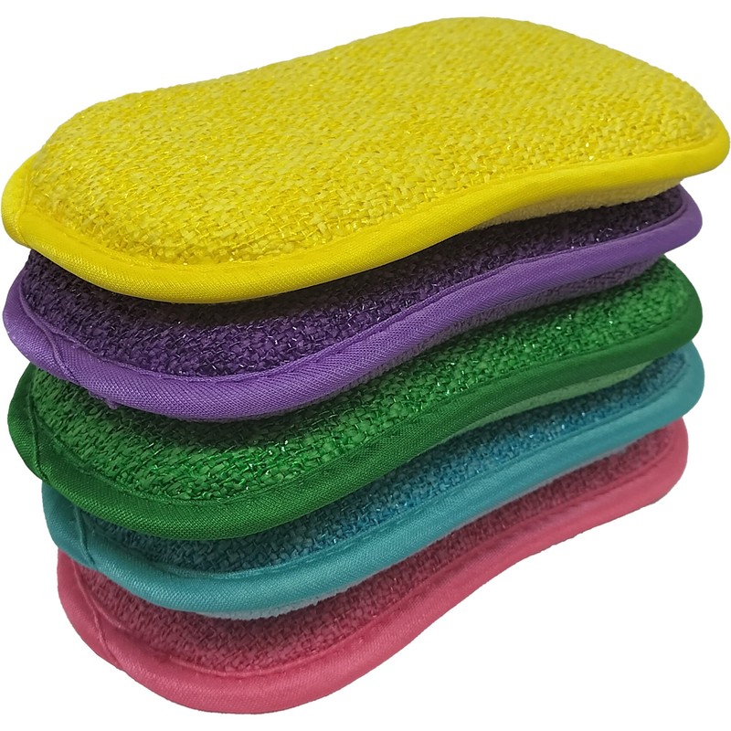 EPONGENIO Pack of 5 Double-Sided Reusable Sponges, Machine Washable, Scratch-Resistant