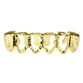 Diamond-Cut Grillz 14K Gold Plated 4 Open Face Bottom Lower Teeth Row Hip Hop Grills