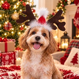 Reindeer Antler Pet Headband for Dogs & Cats – Christmas Costume Accessory for Holiday Dress-Up
