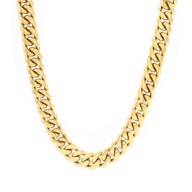 POYAMUSE Gold Chain, Solid 18K Gold Plated Gold Chain for Men, Hip-Hop Style 18K Gold Plated Cuban Link Chain for Men - Streetwear Fashion Statement - Gold 24''