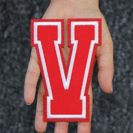 Iron On Letters Patches Premium Quality - Letter for Clothing - Varsity Patch Transfer for Clothes - Embroidered Letters Patches for Jersey Jackets - Sew on Appliques Red