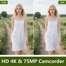 Video Camera 4K Camcorder 75MP YouTube Vlogging Camera 64G SD Card and 2 Batteries 18X Digital Zoom Webcam 270 Degree Rotation Screen Recording While Charging video camera for computer/ filming