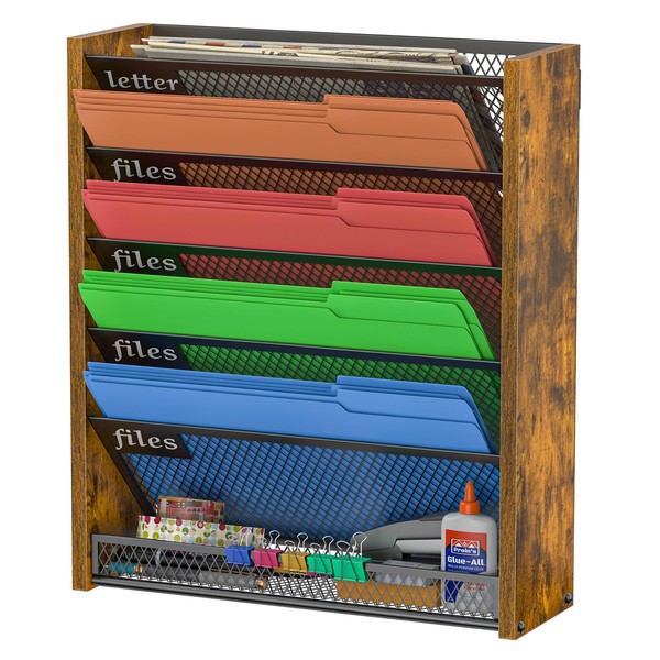 Wall File Organizer - Wood & Iron File Holder for