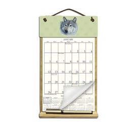 7" x 12" Wooden Refillable Calendar Holder Filled with a 2025 Calendar and Includes an Order Form Page for 2026-GRAY Wolf