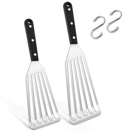 Joyfair Stainless Steel Spatula, Set of 2, Heat Resistant Grill Spatula Set, Fish Turner for Kitchen, Roasting, Turning, Roasting Turner, Metal as a Gift, Riveted Handle & Dishwasher Safe