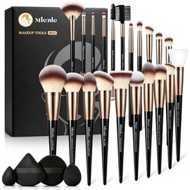Juego de Brochas de Maquillaje, Mlemle Profesional 25 Piezas Kit de Maquillaje, Incluye Base en Polvo Correctores Rubor Sombras de Ojos 21 Brochas de 