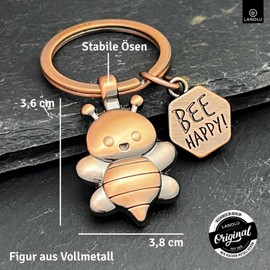 LANOLU Keyring Bee Happy Bee Courage Gift Lucky Charm Keyring Good Luck Gardener Gifts Keyring Partner Bumble Bee Pendant Metal Figure, Vintage copper