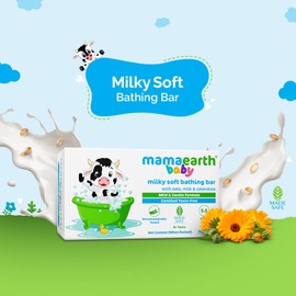 MAMAEARTH Milky Soft Baby Bathing Soap Bar for Babies with Oats, Milk & Calendula | Gentle & Tear-Free Formula | Softens & Moisturizes Skin | 2.64 oz Each (75g x 2)