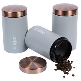 RLS Goose Grey Set of 3 Tea, Coffee, Sugar canisters Storage Container Set for Kitchen Accessories & Essentials | Grey & Copper