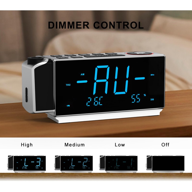 Projection Alarm Clock with FM Radio, Bluetooth, Temperature & Humidity