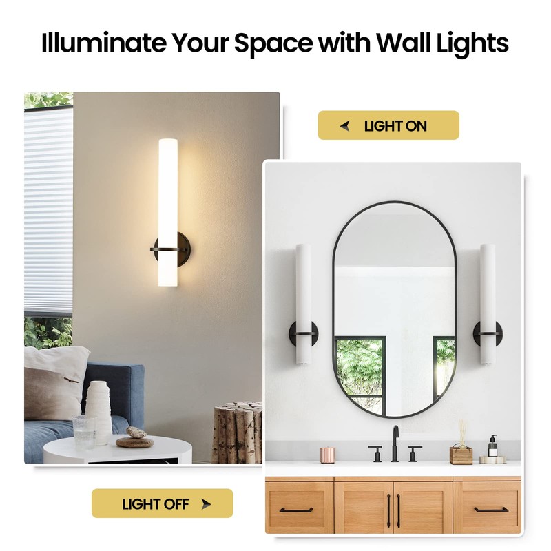AIJIASI Black Wall Sconces Set of 2, 18 inch Bathroom