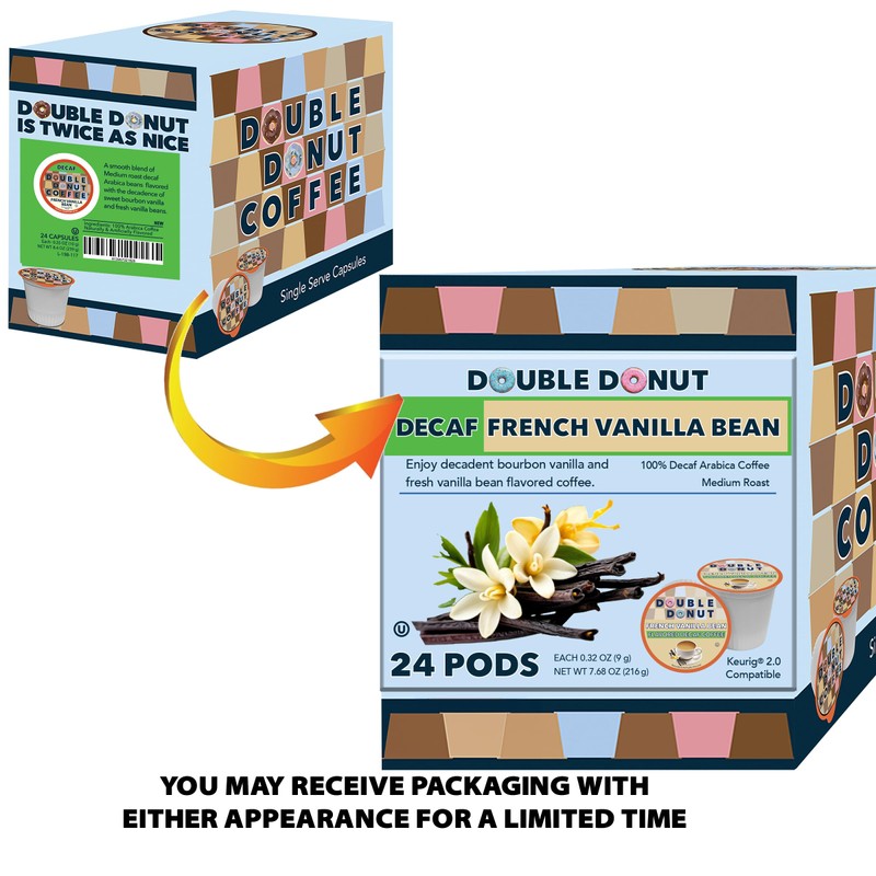 Double Donut Decaf French Vanilla Coffee Pods, Medium Roast Single