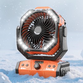 8” Portable Rechargeable Fan, Battery Operated Camping Fan with 27H Work Hours, Remote, Auto Oscillation, Timer, Hook for RV Tent Hurricane Emergency Orange