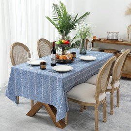Chassic 60 x 104 inches Farmhouse Style Linen tablecloths, Wrinkle Resistant Washable Dining Room Table Cloths for 6 Foot Rectangle Tables - Blue