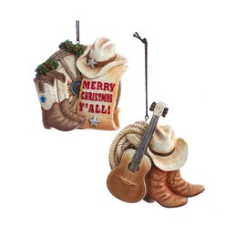 The Bridge Collection Western Boots Ornaments - Set of 2 - Merry Christmas Y'all Cowboy Themed Ornaments for Holiday Decor - Cowboy Boots Christmas Accents