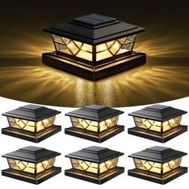 NIORSUN Solar Post Lights Outdoor 6 Pack, 2 Modes LED, Deck Fence Post Solar Lights for 3.5x3.5 4x4 5x5 5.5x5.5 Caps Patio Garden Decoration, Black