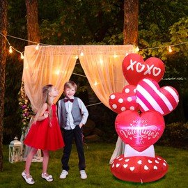 4.3 FT Valentine Inflatables Outdoor Decorations, Love Heart Valentines Blow Up Yard Décor with LED Lights for Wedding Anniversary Party Garden Decor
