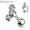 PiercedOff Titanium Cartilage Barbell with 3-Bezel Set Round Clear Austrian