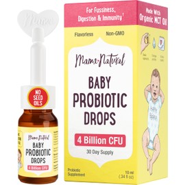 Mama Natural Baby Probiotic Drops | Pediatrician-Approved Infant Probiotic Colic Drops – Infant Gas, Constipation, Fussiness & Immune Support Supplement – 10 Strains & 4 Billion CFU with MCT Oil