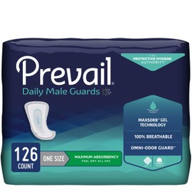 Prevail Prevail Proven - Male Incontinence Guards - Bladder Leak Guards - Maximum Absorbency - 126 Count (9 packs of 14)