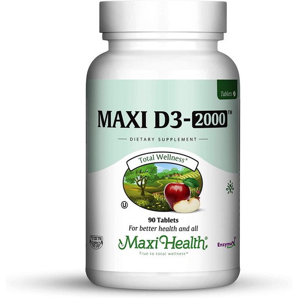 Maxi Health Natural Vitamin D3 -"2000 IU" - Nutrition Supplement - 90 Tablets - Kosher