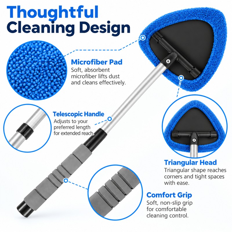 Telescopic Car Window Cleaner for Windshields – Microfiber Glass Cleaning