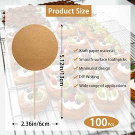 BEAGERUO 100 PCS Cheese Markers for Charcuterie Board, Cupcake Toppers Blank Toothpick Flags Food Tags Appetizer Signs Buffet, Wedding, Birthday Party and Dinner Decorations (Round)