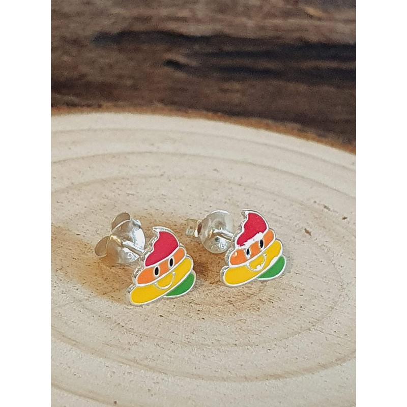 Unicorn Poo Emoji - Small Sterling Silver Stud Earrings/Ear Studs