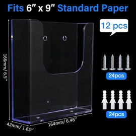 Ripeng 12 Pack Brochure Holder Wall Mount 6 x 9 Inch Clear Flyer Holder Magazine Pamphlet Display Stand Acrylic Wall Organizer Plastic Wall File Holder for Literature Mail Paper Document Rack Display