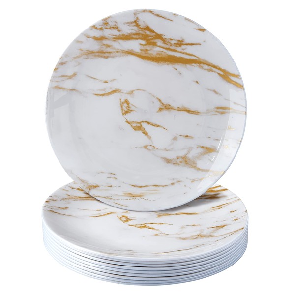 Silver Spoons GOLD MARBLE DESIGN PLATES | Elegant Disposable Salad Plates | Carrara Marble Collection | 9” – 10 PC
