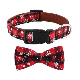 Asvin Christmas Dog Collar, with Bow tie Collar, Soft, Comfortable and Adjustable, For Dogs Small Medium Large Christmas (L, Red)