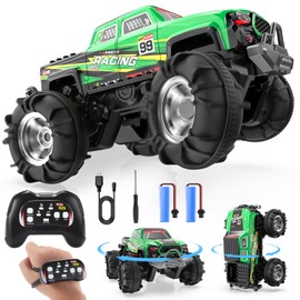 DEERC BG028 Amphibious RC Monster Truck/Boat, IPX7 Waterproof Remote Control Car W/Gesture Sensing Control, 2.4GHz 4WD RC Car W/ 360°Rotation,LED Light,40mins Play RC Truck Toys for Kids Boys 6-12