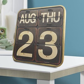 Archi Shabby Chic Metal Perpetual Flip Calendar Permanent Calendar Square Shape Distressed Finish Wall Hanging-Reproduction Antique Railroad(Black)