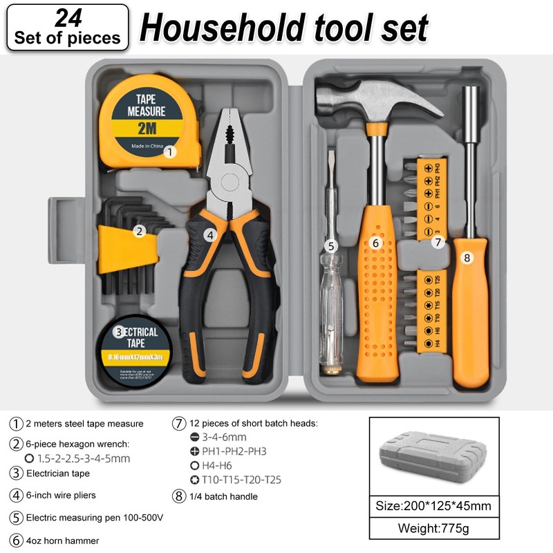 24pc Yellow Household DIY Tool Kit Set, Home Small Tools