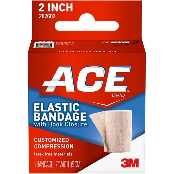 ACE 2 Inch Elastic Bandage with Hook Closure, Beige, No Clips, Great for Wrist, Foot and More, 2 Count