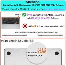 GVTECH Case for MacBook Air 13.6 inch 2024 2023 2022 Release M3 A3113 M2 A2681 Crystal Clear Case, Plastic Hard Shell & Keyboard Cover & Screen Protector for with MacBook Air 13.6
