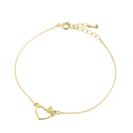 [Medium] Skin-friendly Nickel Free Jewelry Shop 4 Sides daiyakattokirakiratye-n Heart & Ribbon Bracelet Gold (V0026 – G)