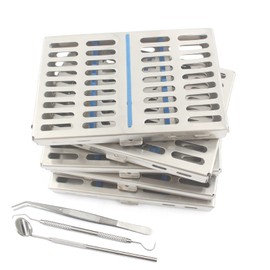 OdontoMed2011 German Grade Steel Set of 5 Dental Autoclave Sterilization Cassette Rack Box Tray for 10 Instrument+ 5 Dental 3 Piece Set ODM