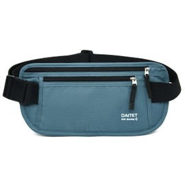 RFID Blocking Money Belt for Men and Women, Slim Fanny Pack for Travel, Running, RFID Blocking and Belt Width, Black Turquoise, RFID Blocking & Belt Width:1.45"